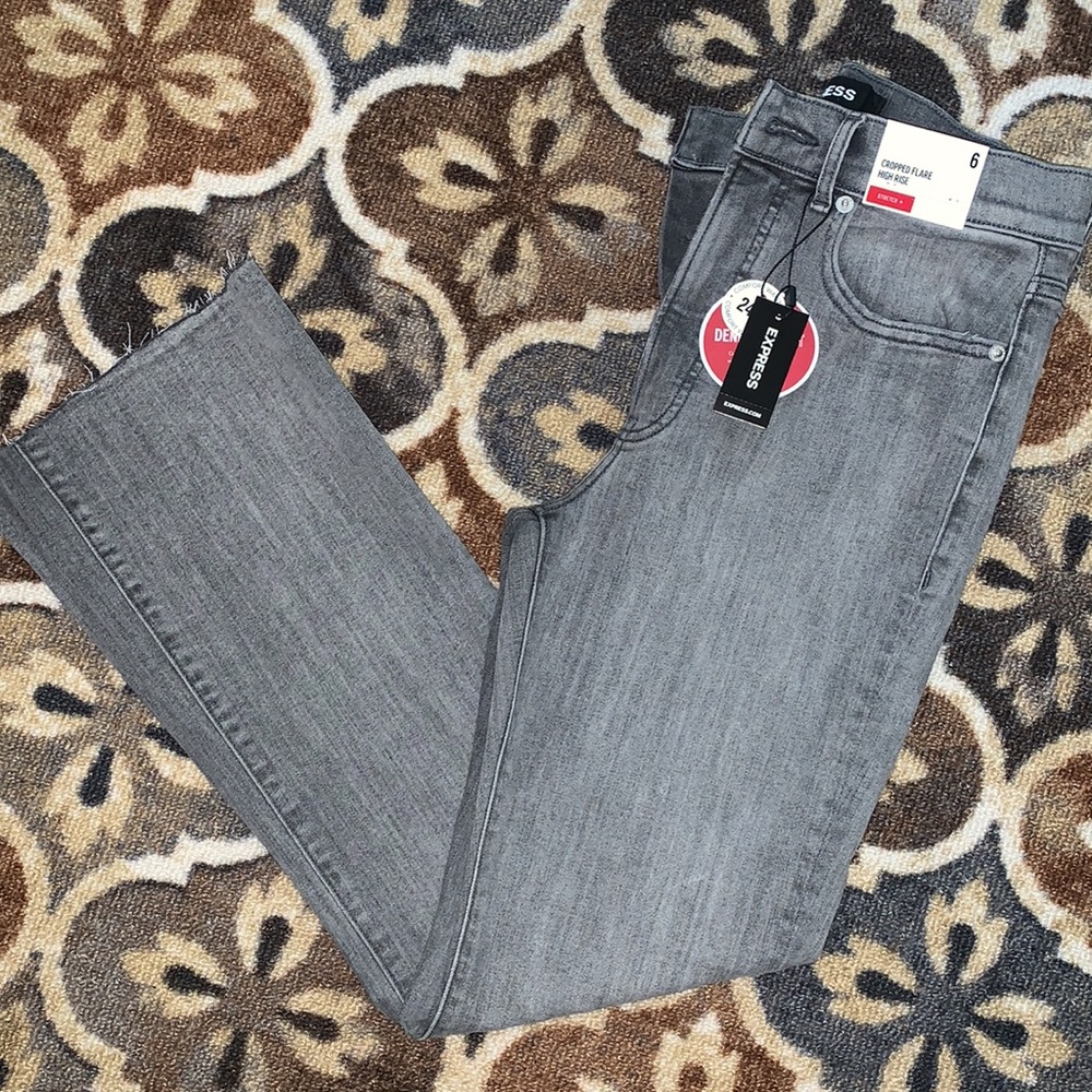 Express Faded Black Cropped Flare High Rise NWT